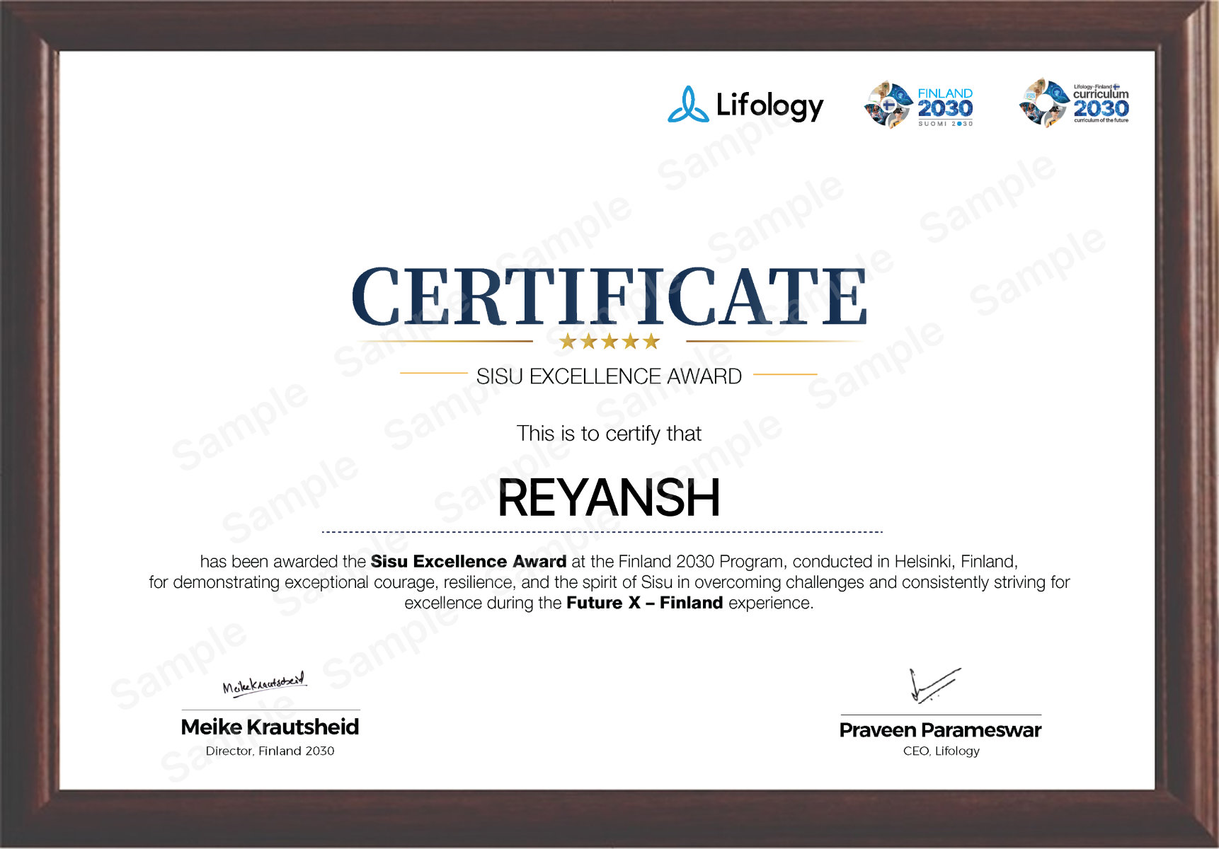 Finland 2030 Lifology programme certificate