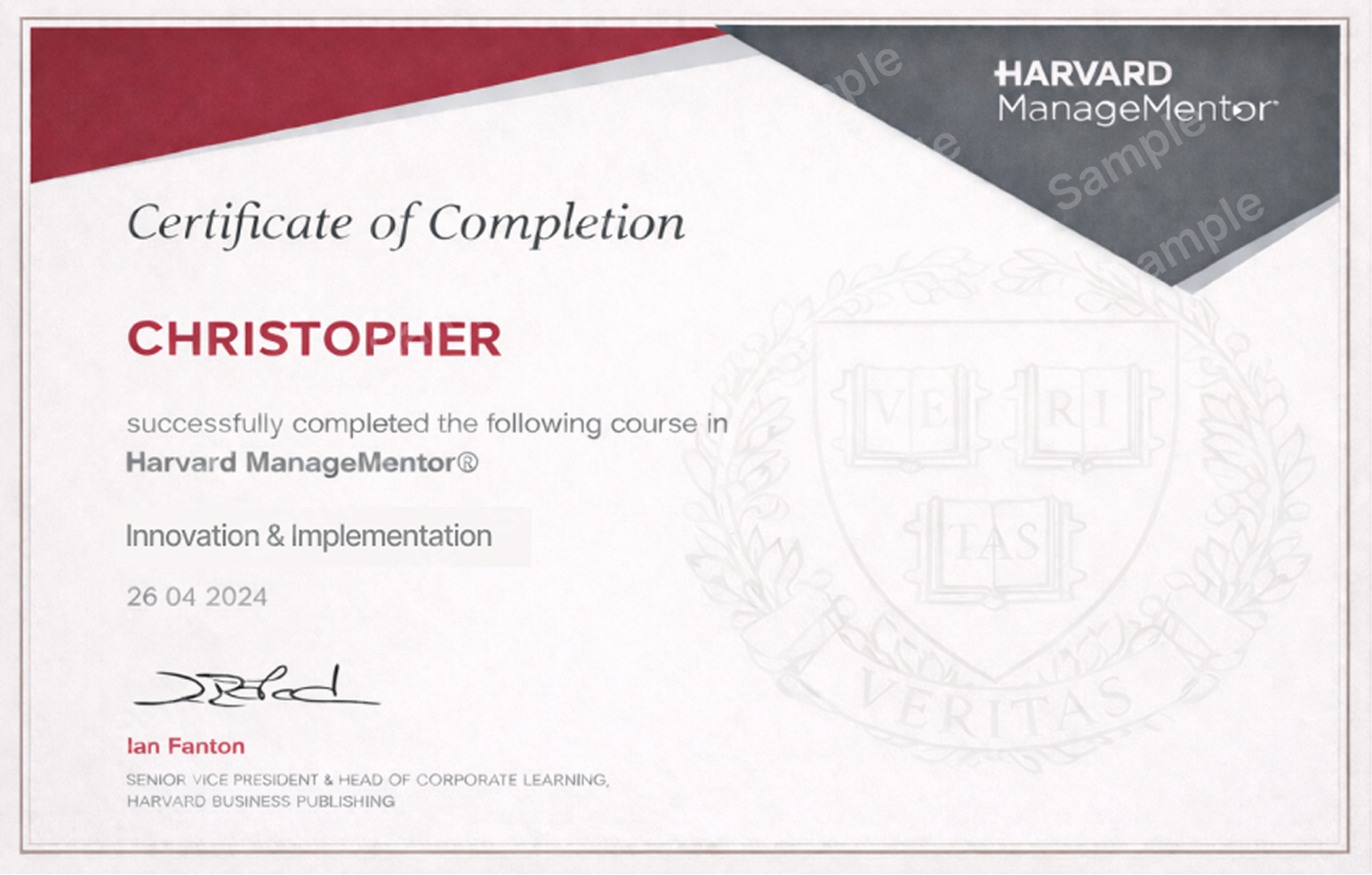 Harvard ManageMentor certificate