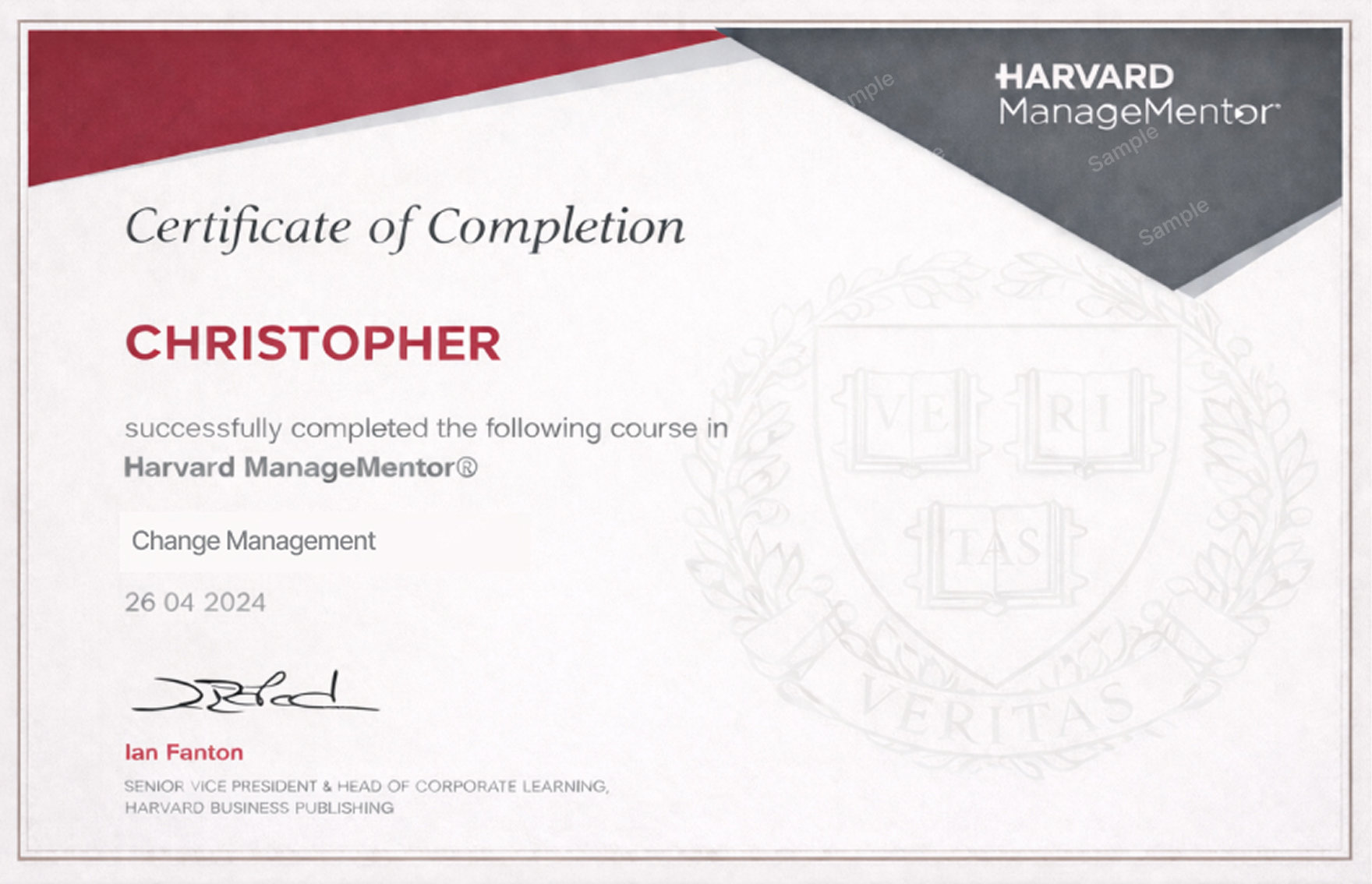 Harvard ManageMentor Change Management certificate
