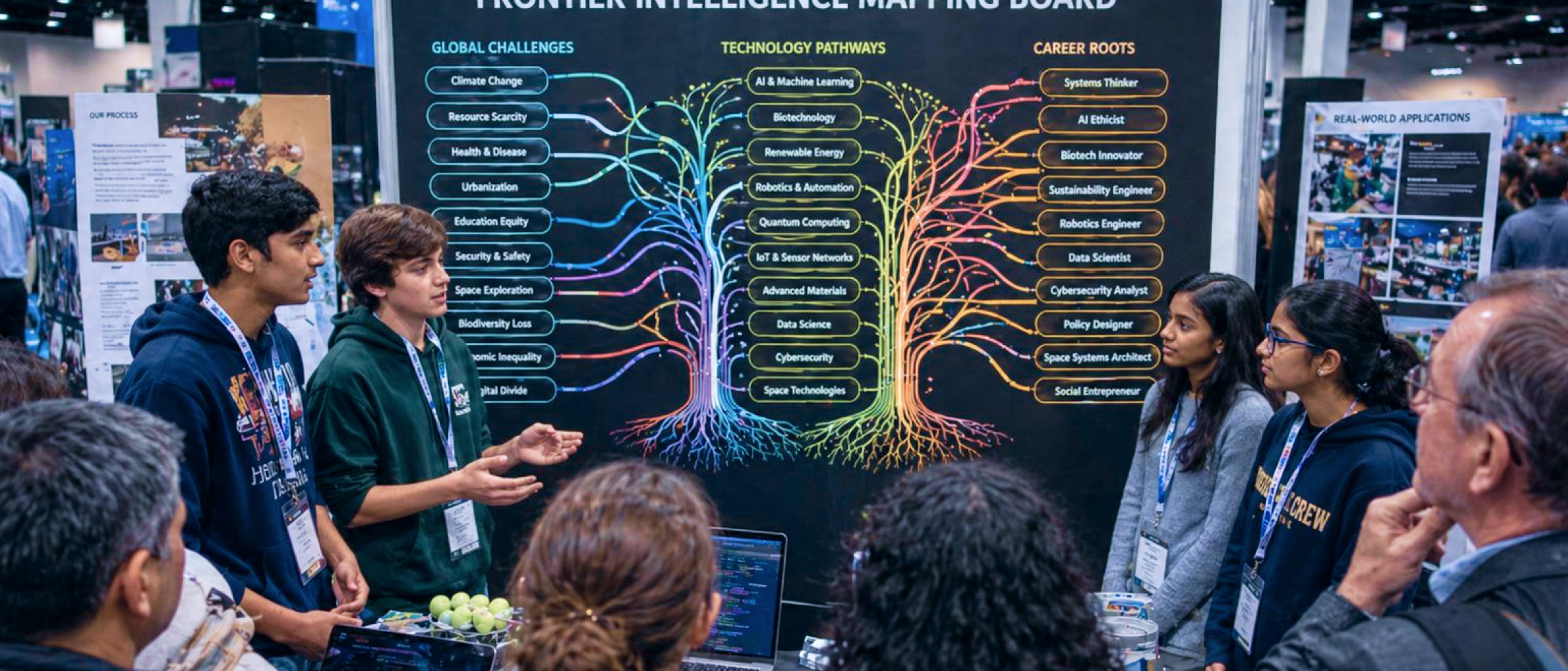 Students presenting at the Frontier Intelligence Exhibition