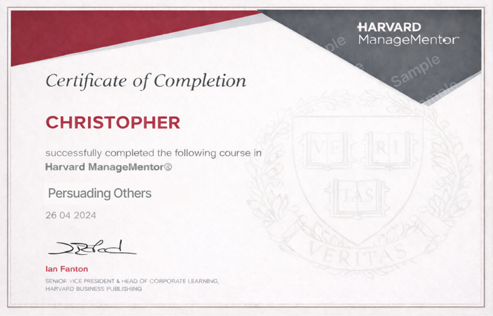 Harvard ManageMentor Persuading Others certificate